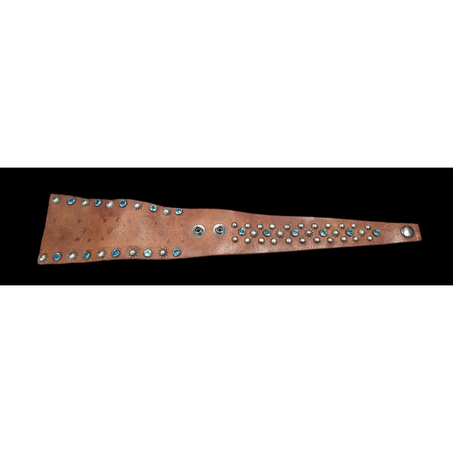 Handmade Western Glam Tapered Leather Wrap Bracelet With Studs And Rhinestones