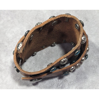 Handmade Western Glam Tapered Leather Wrap Bracelet With Studs And Rhinestones