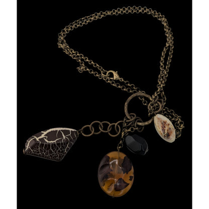 Retro Bohemian Pendant Necklace With Faux Gemstone Charms