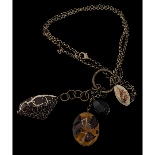 Retro Bohemian Pendant Necklace With Faux Gemstone Charms