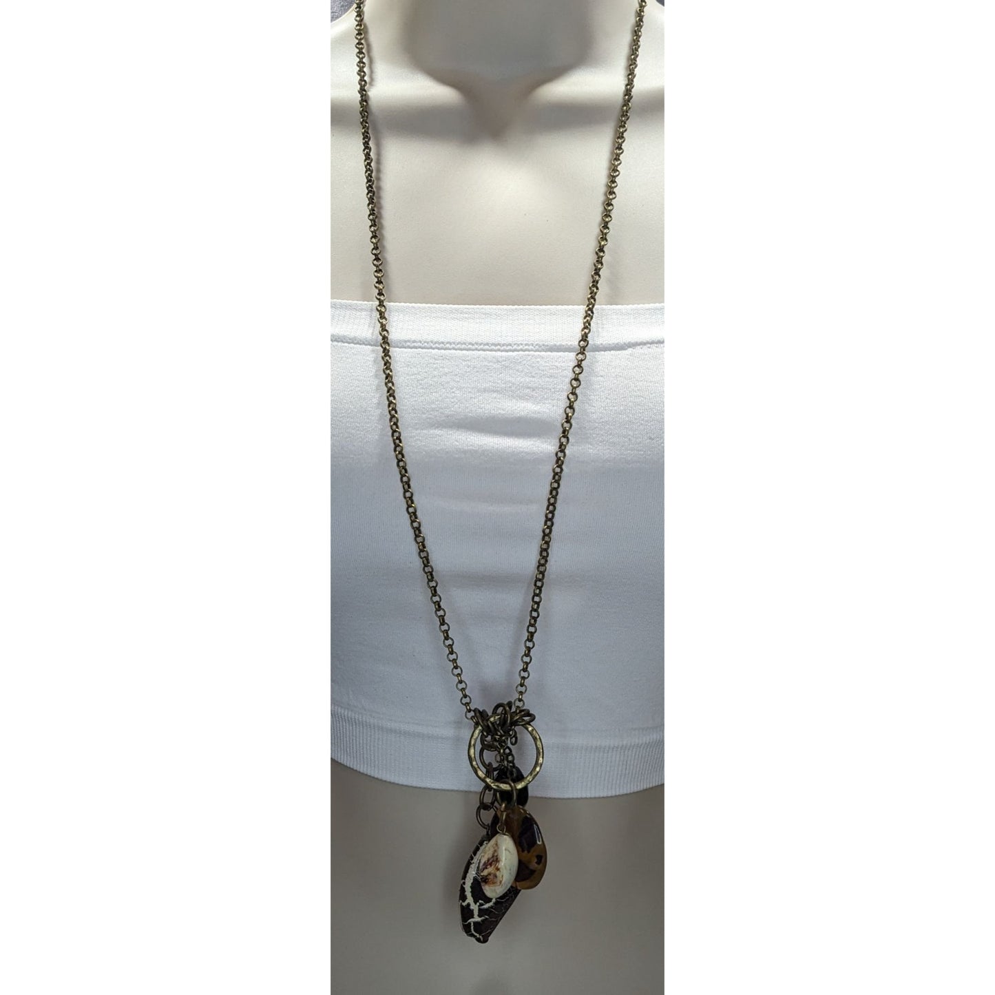 Retro Bohemian Pendant Necklace With Faux Gemstone Charms