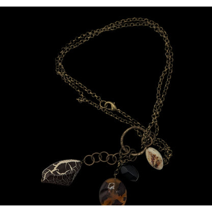 Retro Bohemian Pendant Necklace With Faux Gemstone Charms