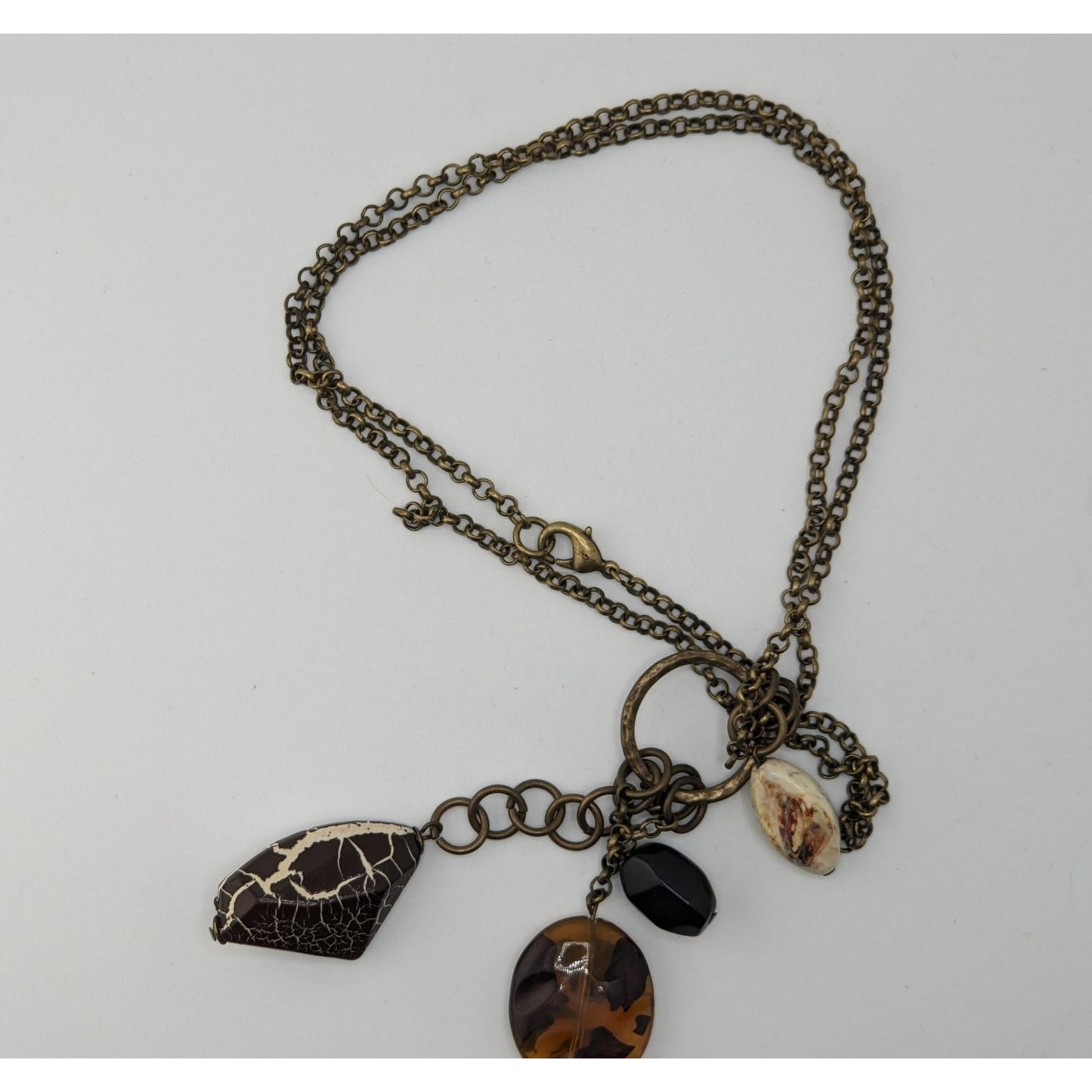 Retro Bohemian Pendant Necklace With Faux Gemstone Charms