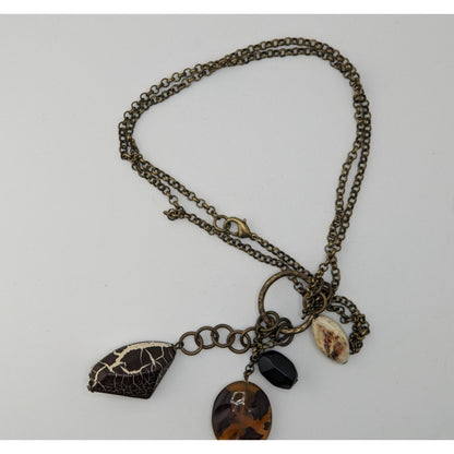 Retro Bohemian Pendant Necklace With Faux Gemstone Charms