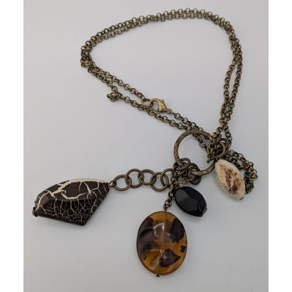 Retro Bohemian Pendant Necklace With Faux Gemstone Charms