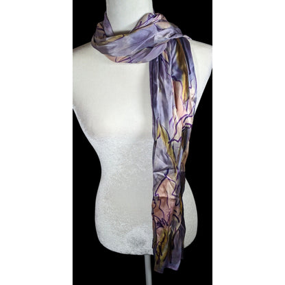 Abstract Floral Hand Painted Signed Purple Silk Art Scarf