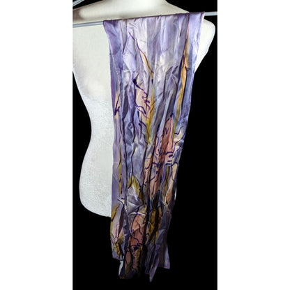 Abstract Floral Hand Painted Signed Purple Silk Art Scarf