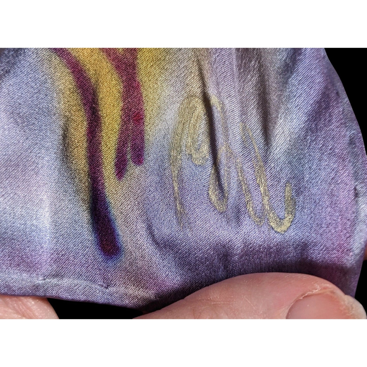 Abstract Floral Hand Painted Signed Purple Silk Art Scarf