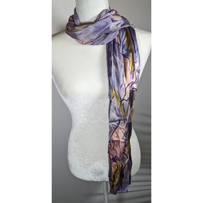 Abstract Floral Hand Painted Signed Purple Silk Art Scarf