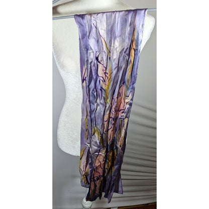 Abstract Floral Hand Painted Signed Purple Silk Art Scarf
