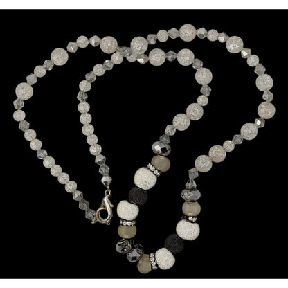 Handmade Glam White And Silver Tone Glass And Acrylic Necklace