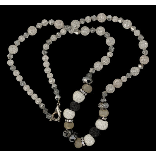 Handmade Glam White And Silver Tone Glass And Acrylic Necklace