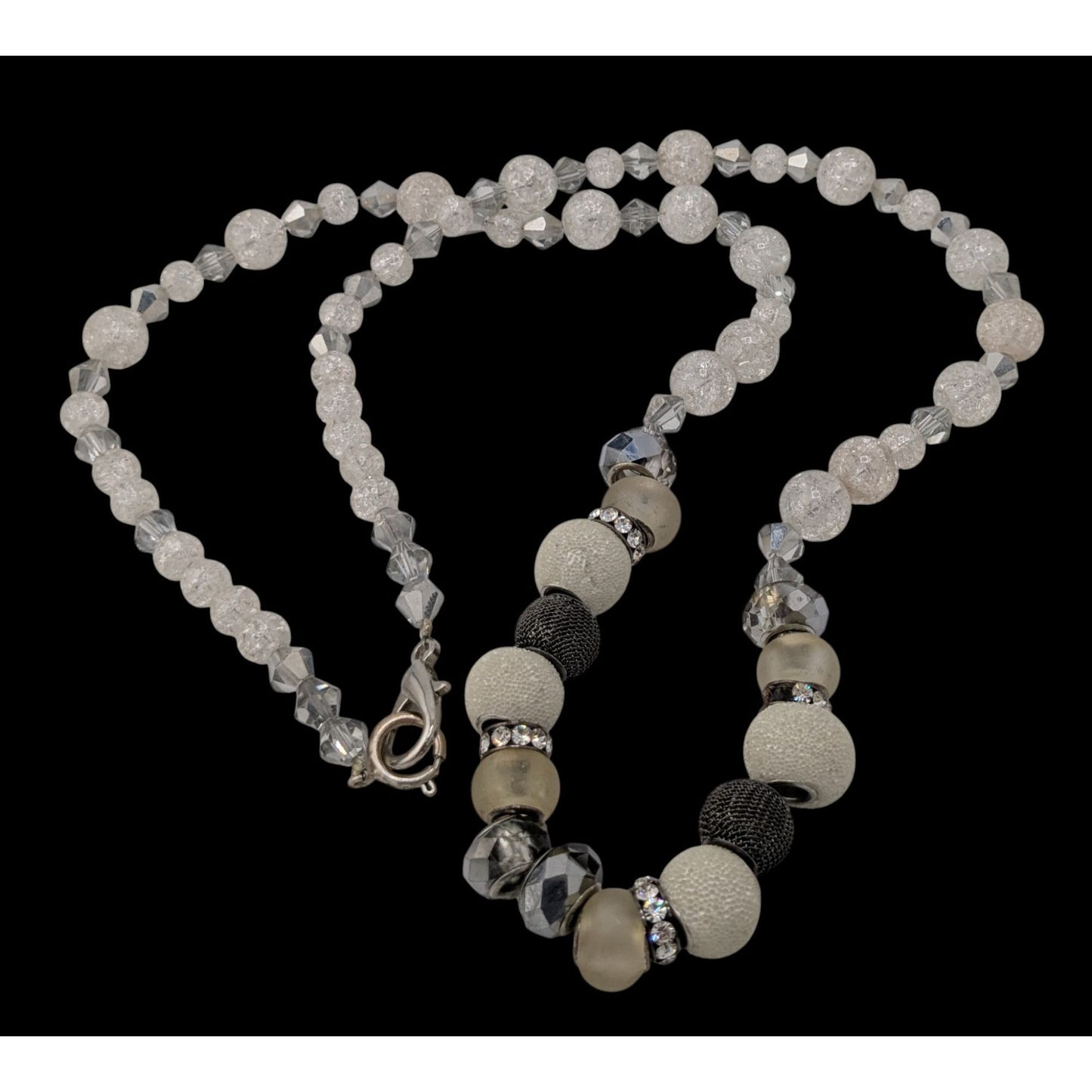 Handmade Glam White And Silver Tone Glass And Acrylic Necklace