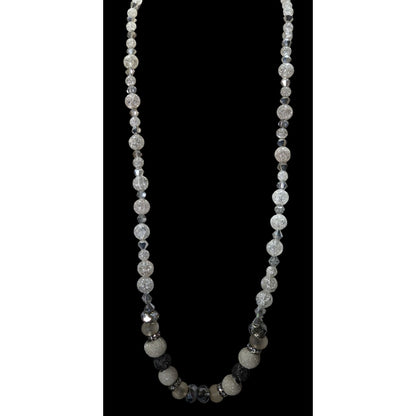 Handmade Glam White And Silver Tone Glass And Acrylic Necklace