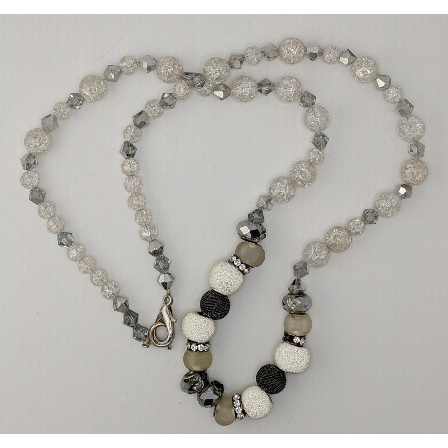 Handmade Glam White And Silver Tone Glass And Acrylic Necklace