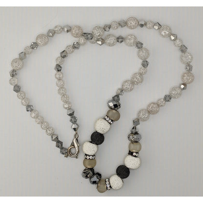 Handmade Glam White And Silver Tone Glass And Acrylic Necklace