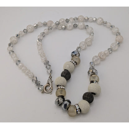 Handmade Glam White And Silver Tone Glass And Acrylic Necklace