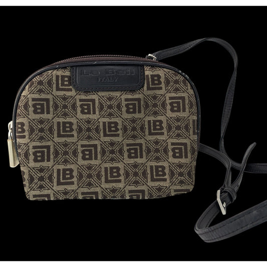 Le Belle Vintage Italian Crossbody Monogram Handbag Brown & Black Adjustable Strap