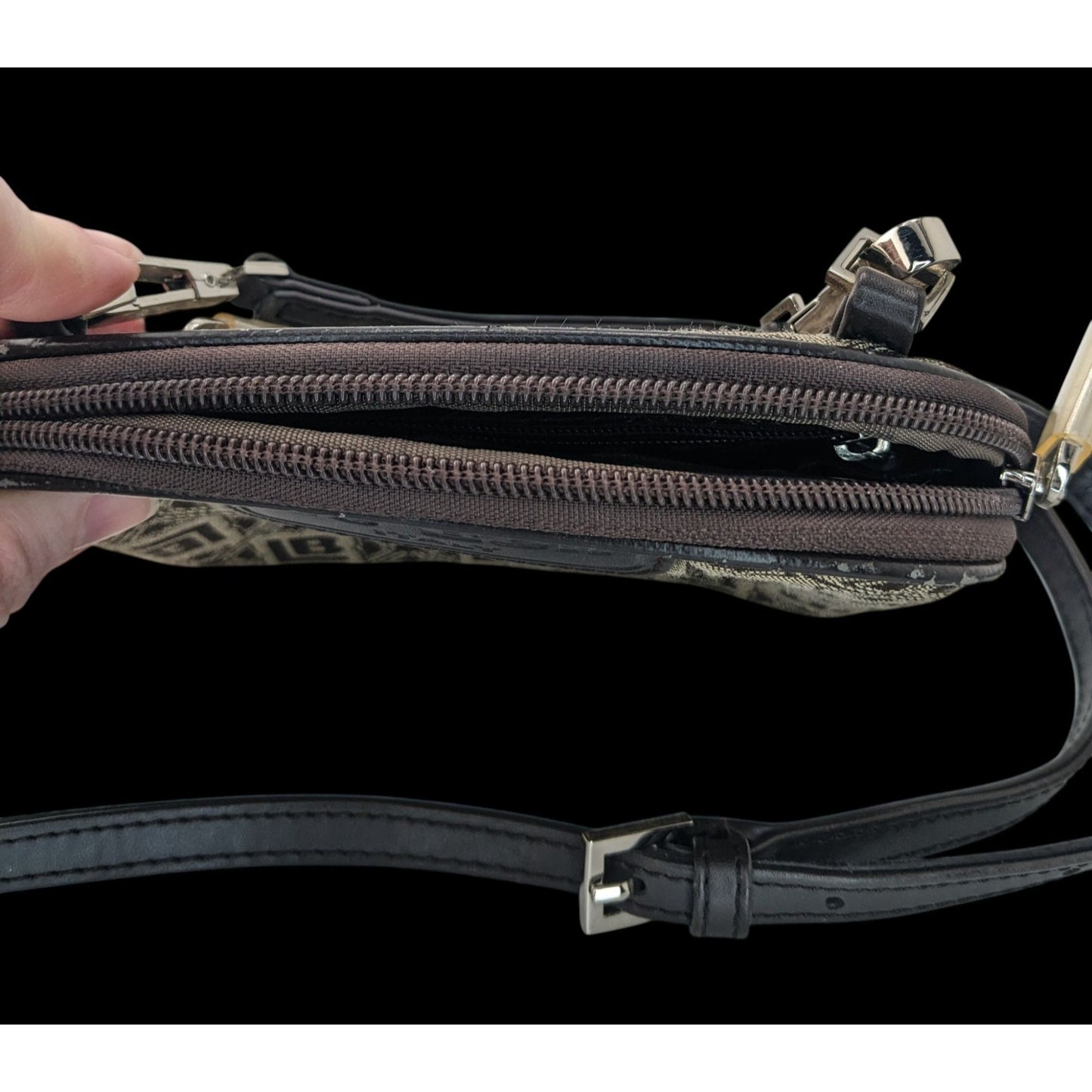 Le Belle Vintage Italian Crossbody Monogram Handbag Brown & Black Adjustable Strap