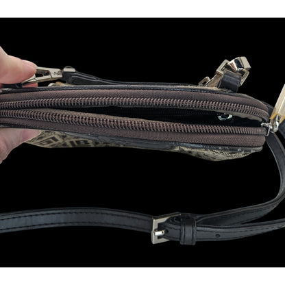 Le Belle Vintage Italian Crossbody Monogram Handbag Brown & Black Adjustable Strap