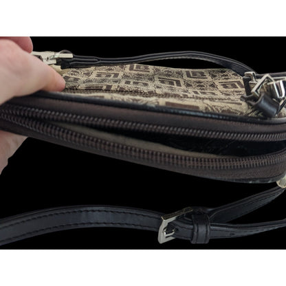 Le Belle Vintage Italian Crossbody Monogram Handbag Brown & Black Adjustable Strap
