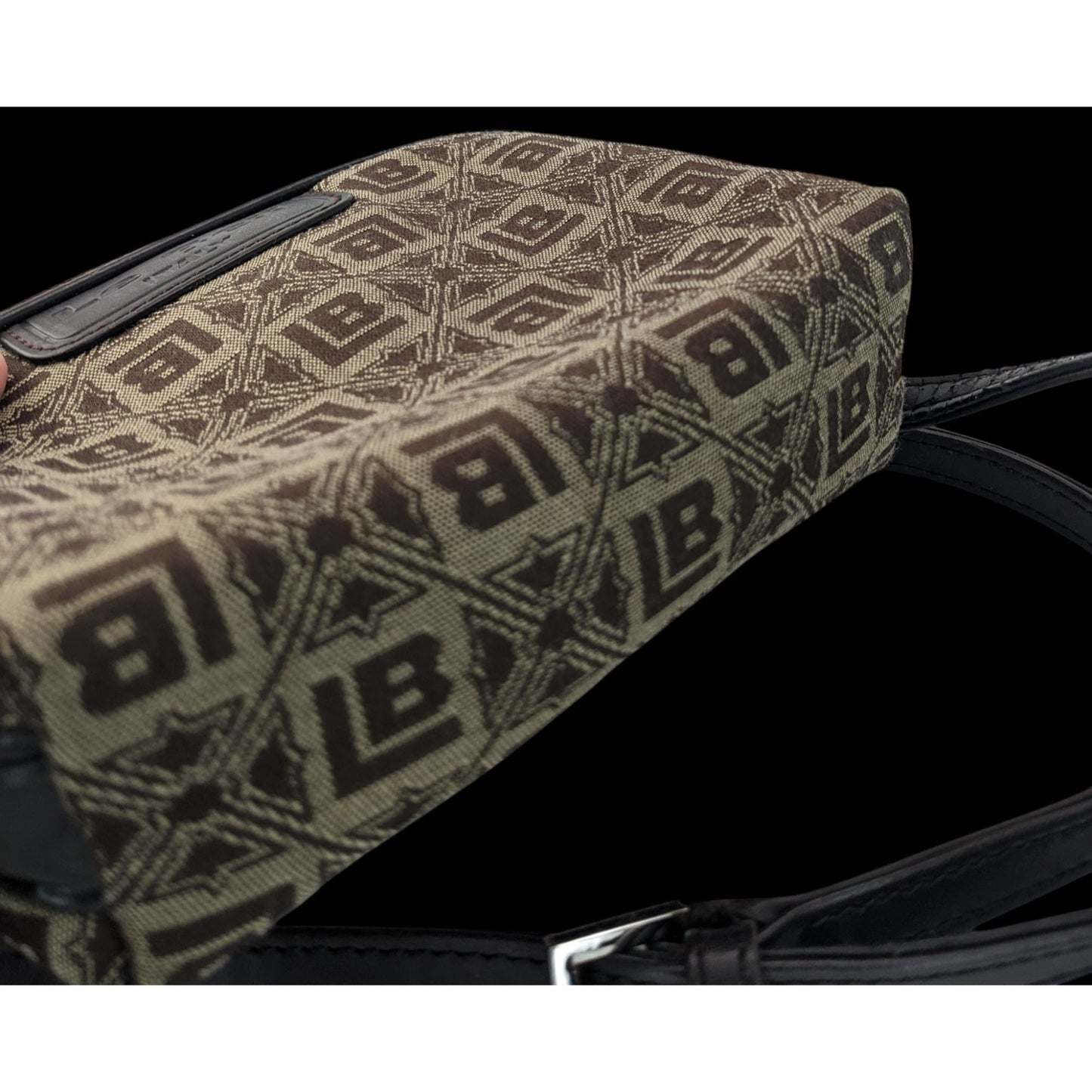 Le Belle Vintage Italian Crossbody Monogram Handbag Brown & Black Adjustable Strap