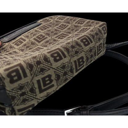 Le Belle Vintage Italian Crossbody Monogram Handbag Brown & Black Adjustable Strap