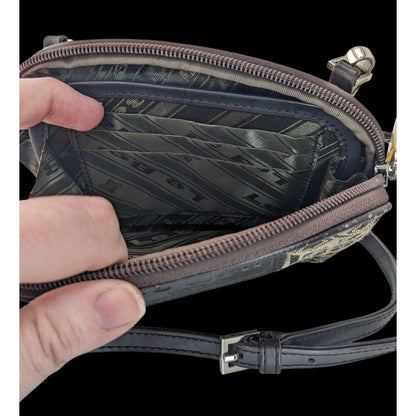 Le Belle Vintage Italian Crossbody Monogram Handbag Brown & Black Adjustable Strap