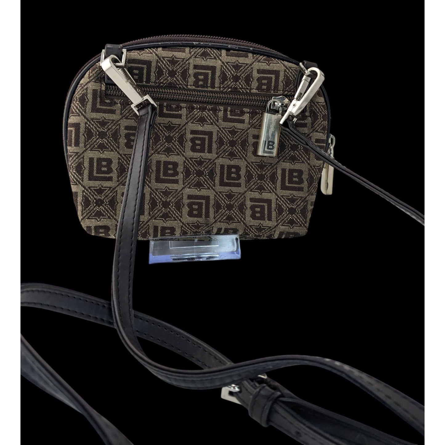 Le Belle Vintage Italian Crossbody Monogram Handbag Brown & Black Adjustable Strap