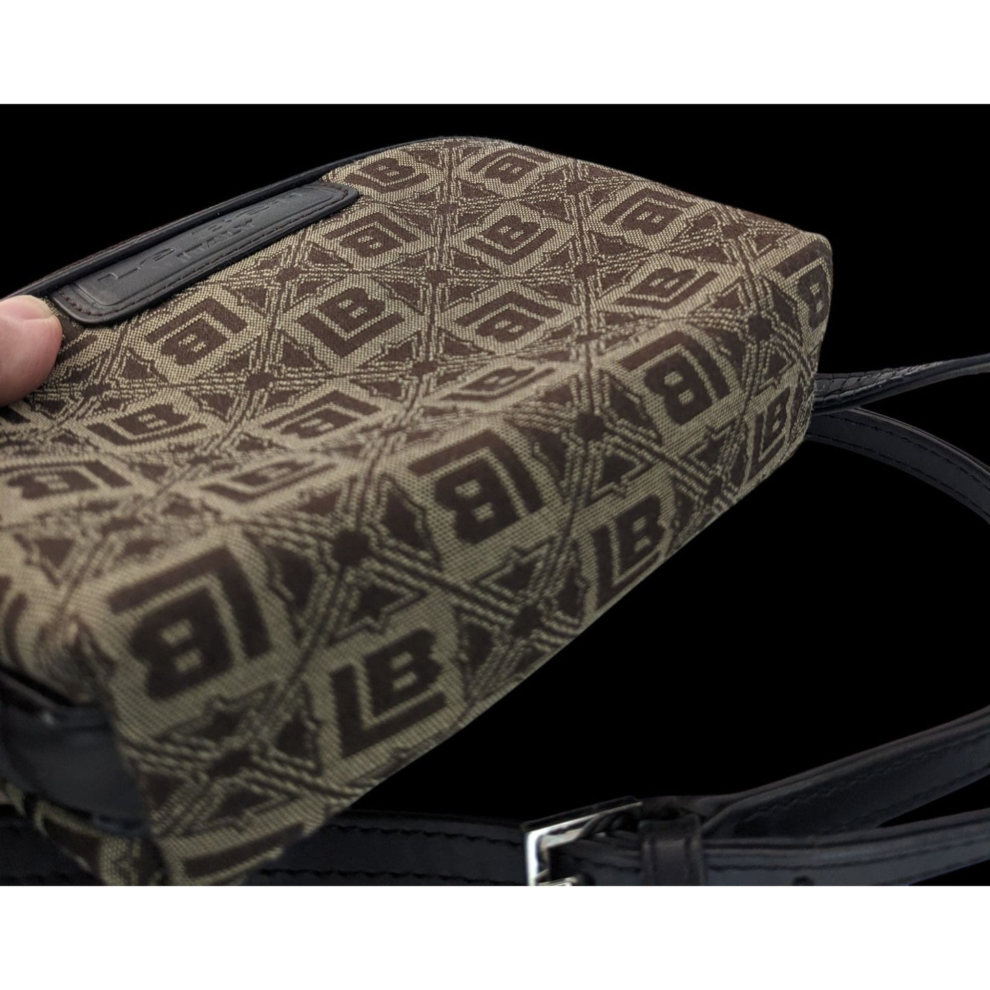 Le Belle Vintage Italian Crossbody Monogram Handbag Brown & Black Adjustable Strap