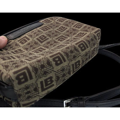 Le Belle Vintage Italian Crossbody Monogram Handbag Brown & Black Adjustable Strap