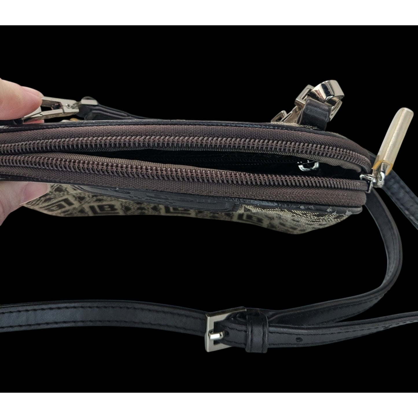Le Belle Vintage Italian Crossbody Monogram Handbag Brown & Black Adjustable Strap