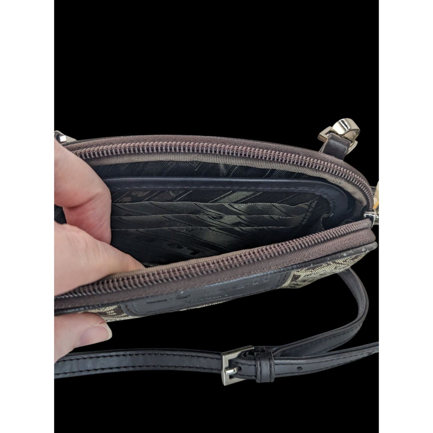Le Belle Vintage Italian Crossbody Monogram Handbag Brown & Black Adjustable Strap