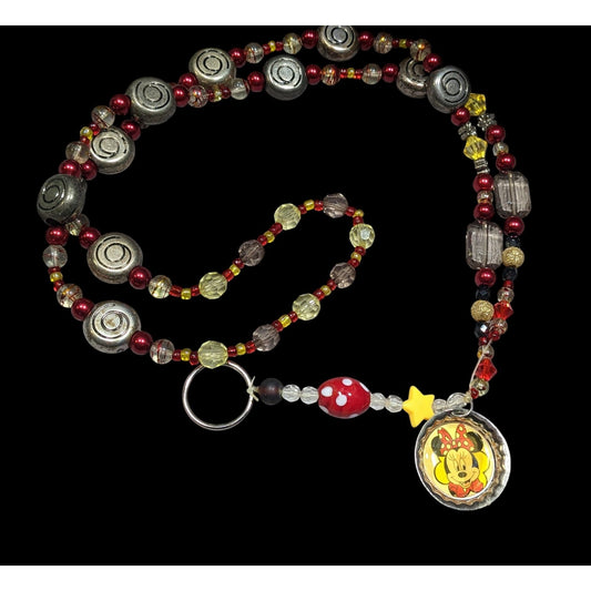 Upcycled Minnie Mouse Beaded Keychain Lanyard