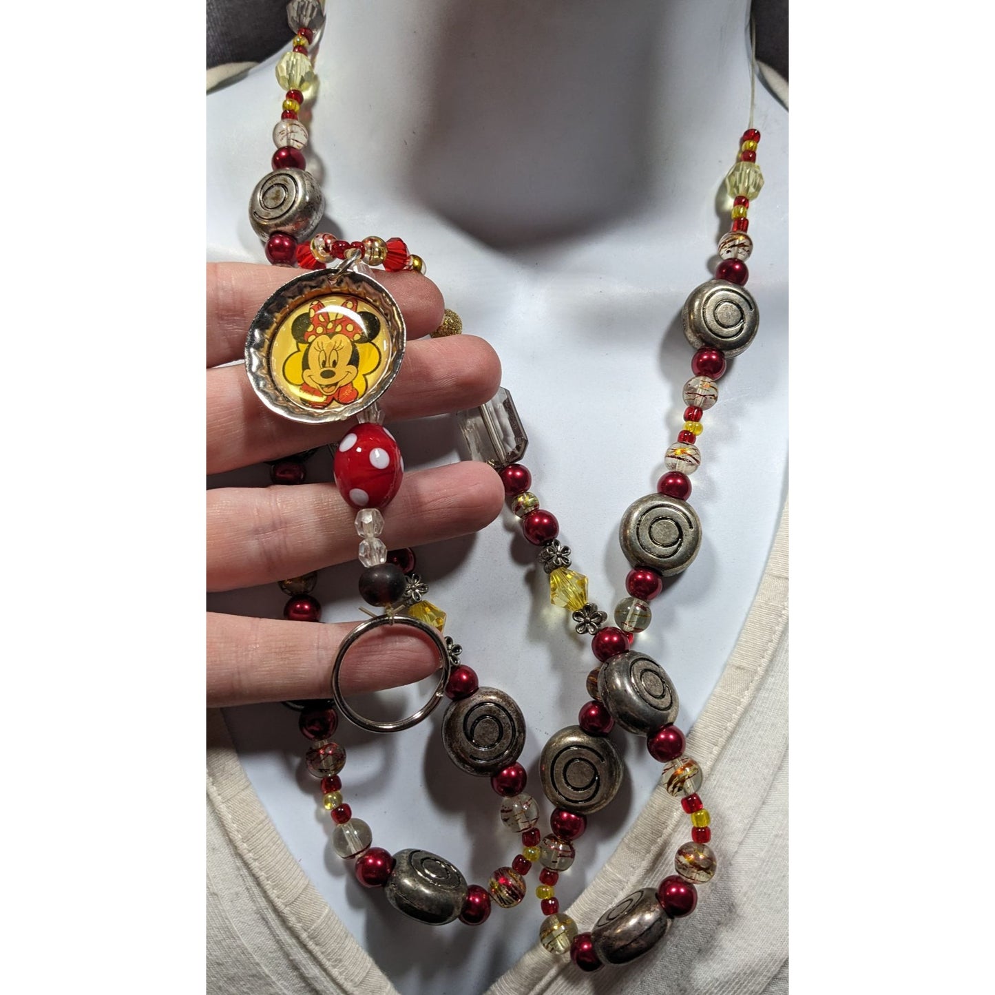 Upcycled Minnie Mouse Beaded Keychain Lanyard