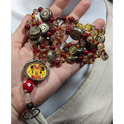 Upcycled Minnie Mouse Beaded Keychain Lanyard
