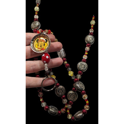 Upcycled Minnie Mouse Beaded Keychain Lanyard