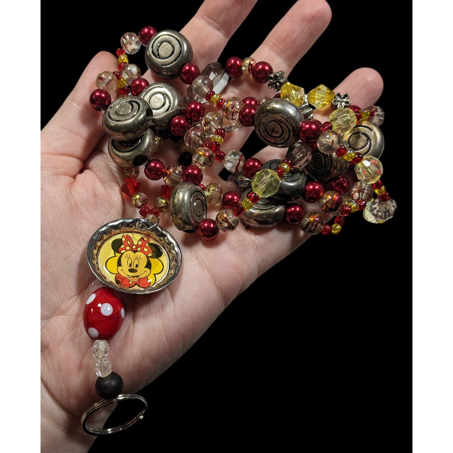 Upcycled Minnie Mouse Beaded Keychain Lanyard