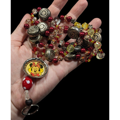 Upcycled Minnie Mouse Beaded Keychain Lanyard