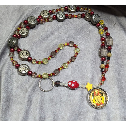Upcycled Minnie Mouse Beaded Keychain Lanyard