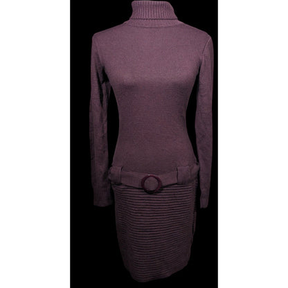 Venus Retro Purple Belted Turtleneck Sweater Dress