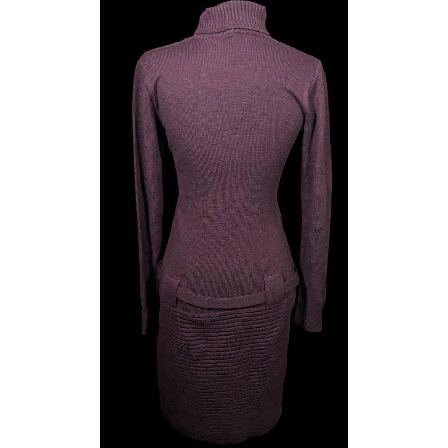 Venus Retro Purple Belted Turtleneck Sweater Dress