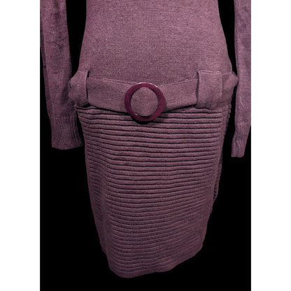 Venus Retro Purple Belted Turtleneck Sweater Dress