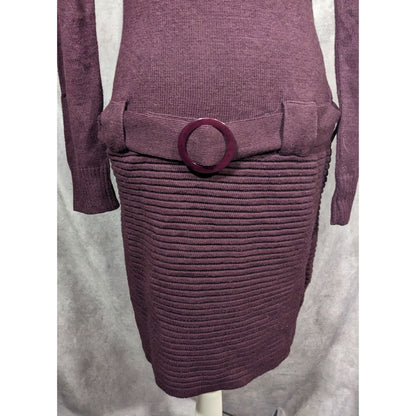 Venus Retro Purple Belted Turtleneck Sweater Dress