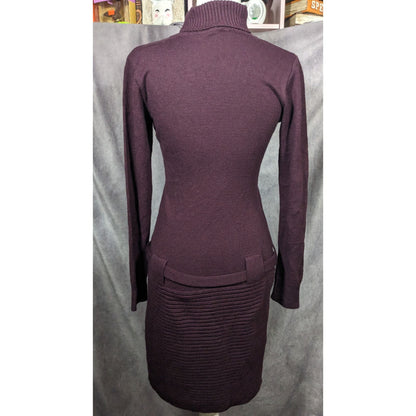 Venus Retro Purple Belted Turtleneck Sweater Dress