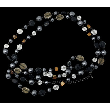 Premier Designs Vintae Beaded Multi-Stone Necklace With Glass Shell And Faux Pearls