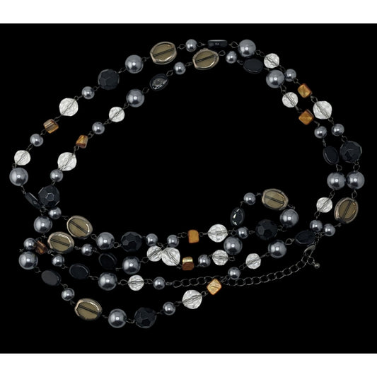 Premier Designs Vintae Beaded Multi-Stone Necklace With Glass Shell And Faux Pearls