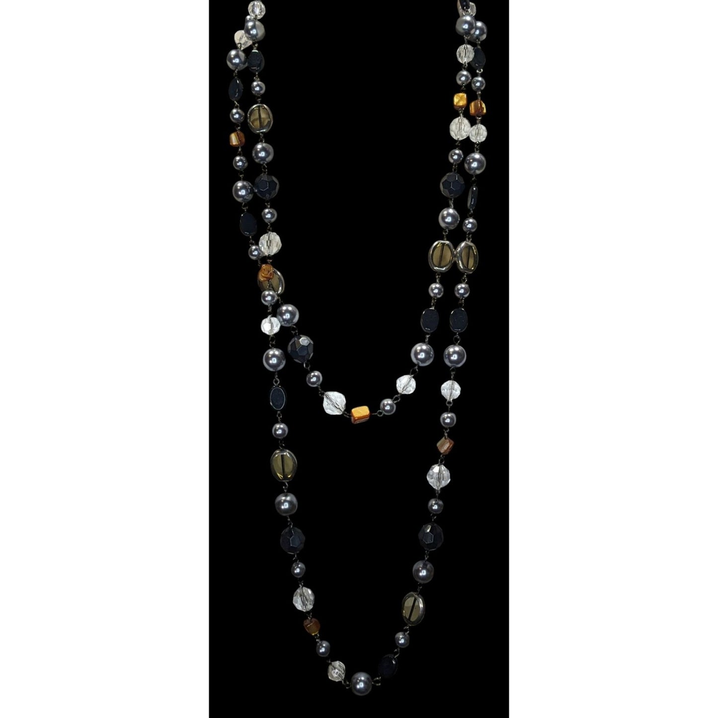 Premier Designs Vintae Beaded Multi-Stone Necklace With Glass Shell And Faux Pearls