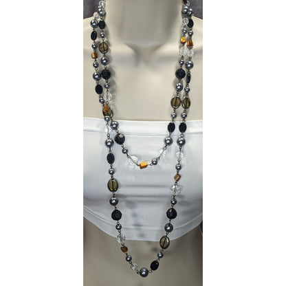 Premier Designs Vintae Beaded Multi-Stone Necklace With Glass Shell And Faux Pearls