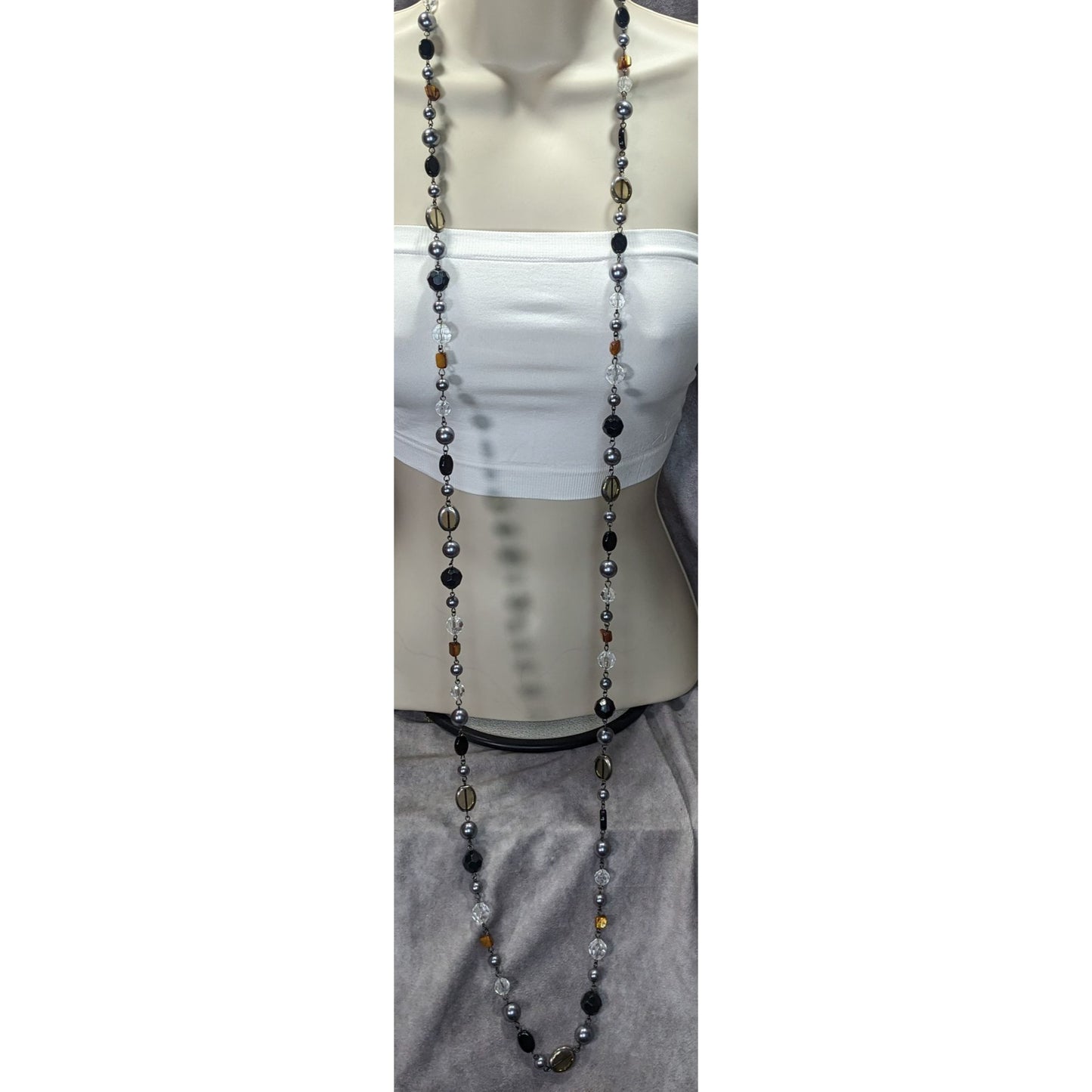 Premier Designs Vintae Beaded Multi-Stone Necklace With Glass Shell And Faux Pearls